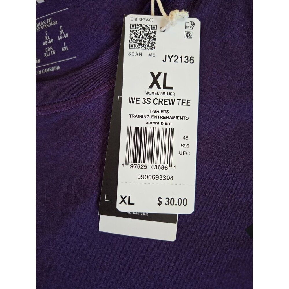 Adidas Womens Climalite Crew Tee XL Purple Activewear Lightweight NWT - Picture 9 of 11